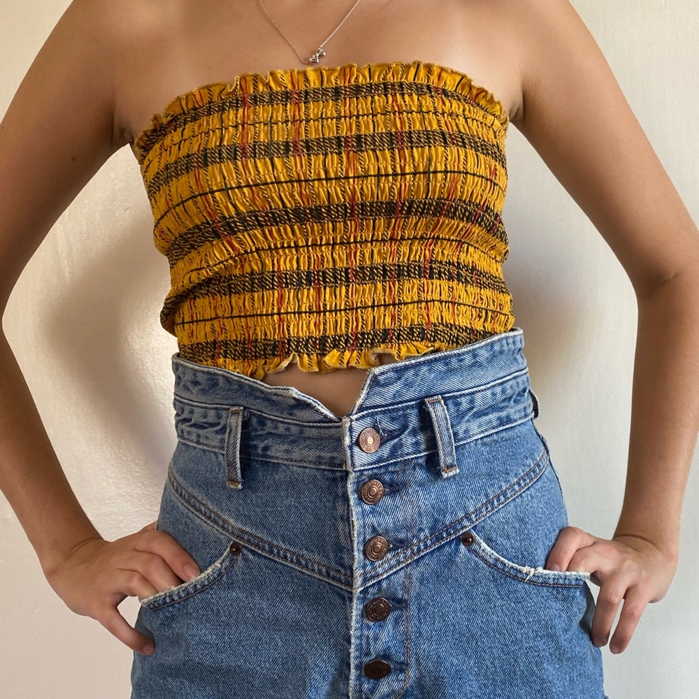 Elastic crop top summer plaid smocked tube